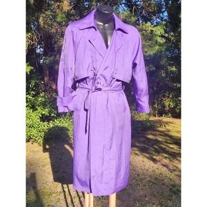 80s 90s Purple Double Breasted Trench Coat Large Long Windbreaker 14 bust to 40